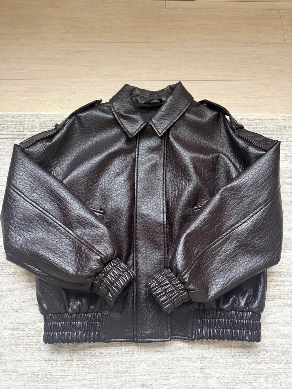 Zara Dark Brown Faux Leather Bomber Jacket